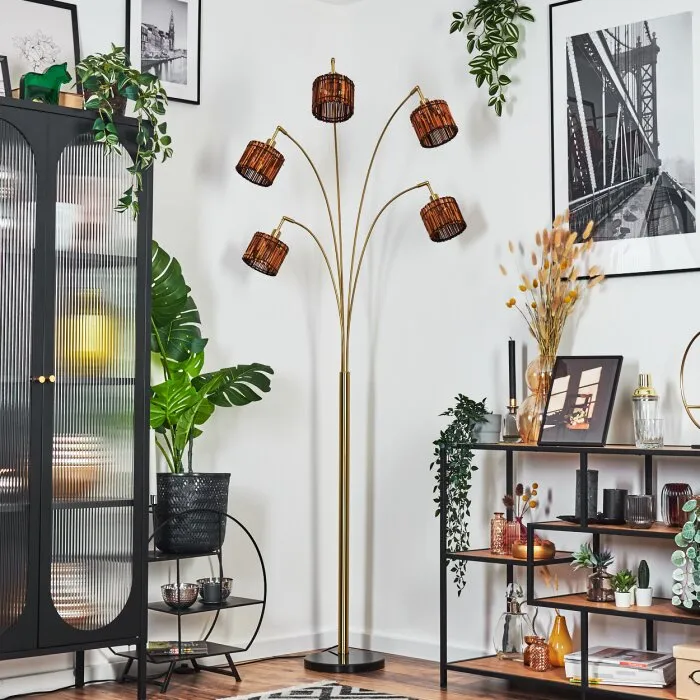 Cando Lampada da terra Ottone, Nero, 5-Luci