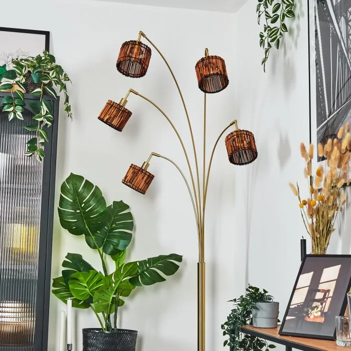 Cando Lampada da terra Ottone, Nero, 5-Luci