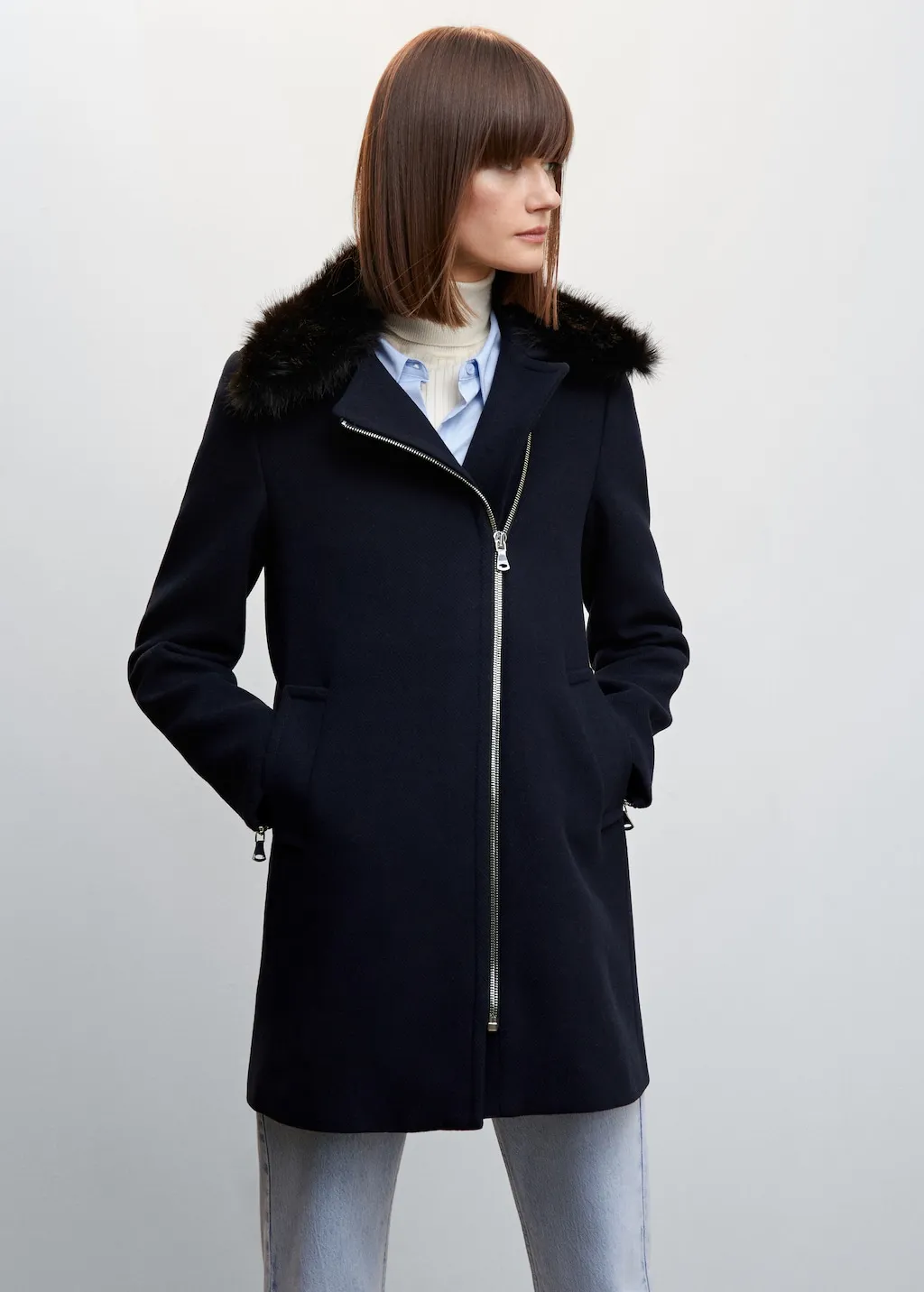 Cappotto collo pelliccia smontabile