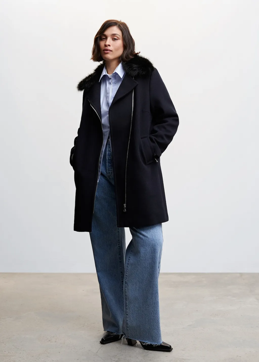 Cappotto collo pelliccia smontabile