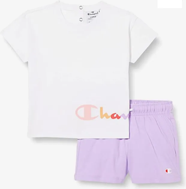 Champion Completino da bambina Legacy American Classics logo T-shirt + Short 404686 WW001 WHT white-lavanda