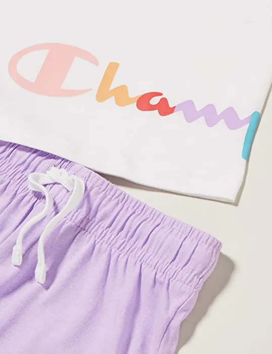 Champion Completino da bambina Legacy American Classics logo T-shirt + Short 404686 WW001 WHT white-lavanda