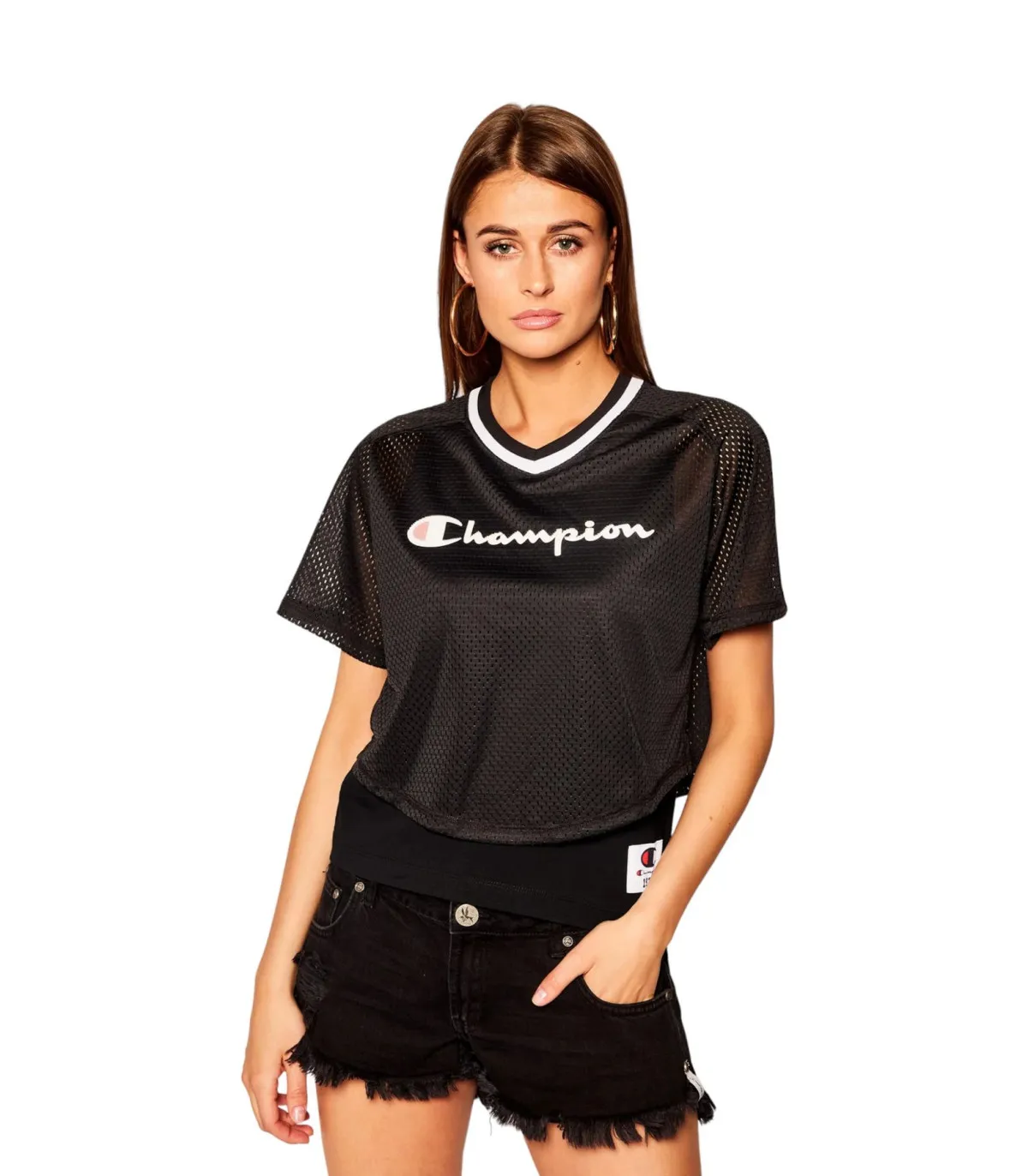 Champion Donna T-Shirt Manica Corta Doppio Strato In Jersey E Rete Rochester 1919