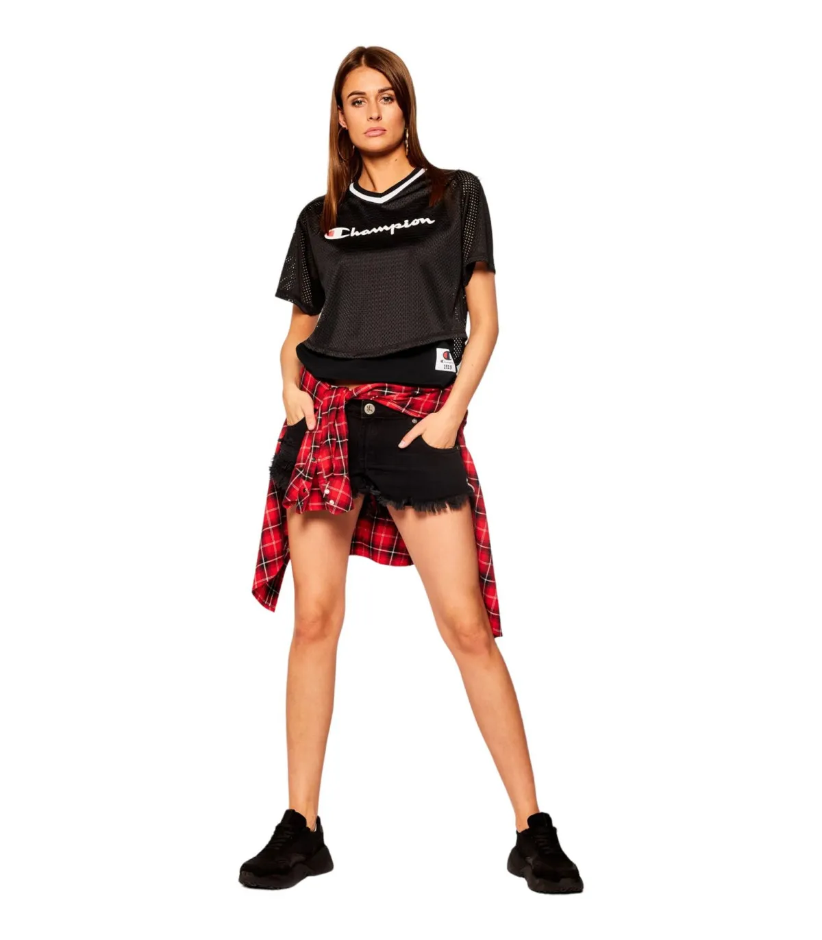 Champion Donna T-Shirt Manica Corta Doppio Strato In Jersey E Rete Rochester 1919