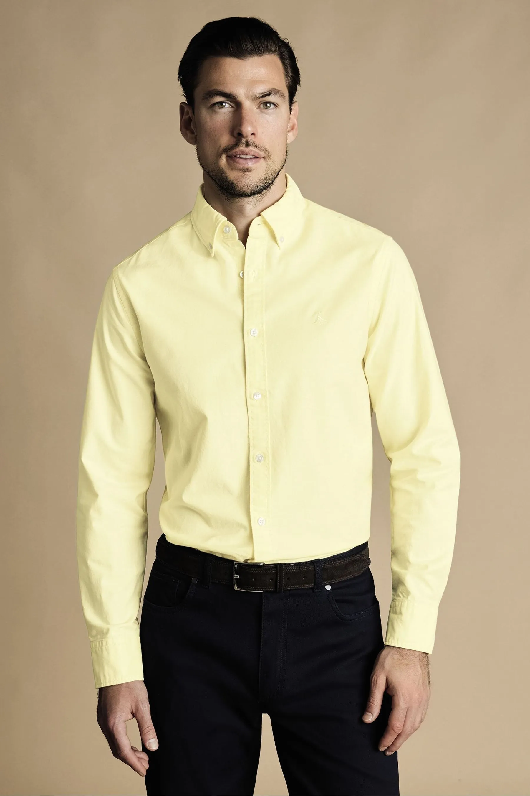 Charles Tyrwhitt Plain Vestibilità slim Button-down Washed Oxford 100% Cotone Camicia    