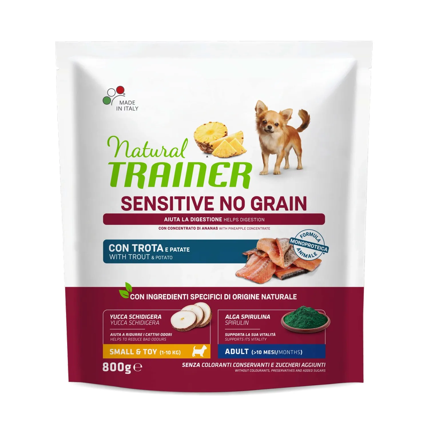 Cibo secco per cani Natural Trainer sensitive no grain trota 800 g
