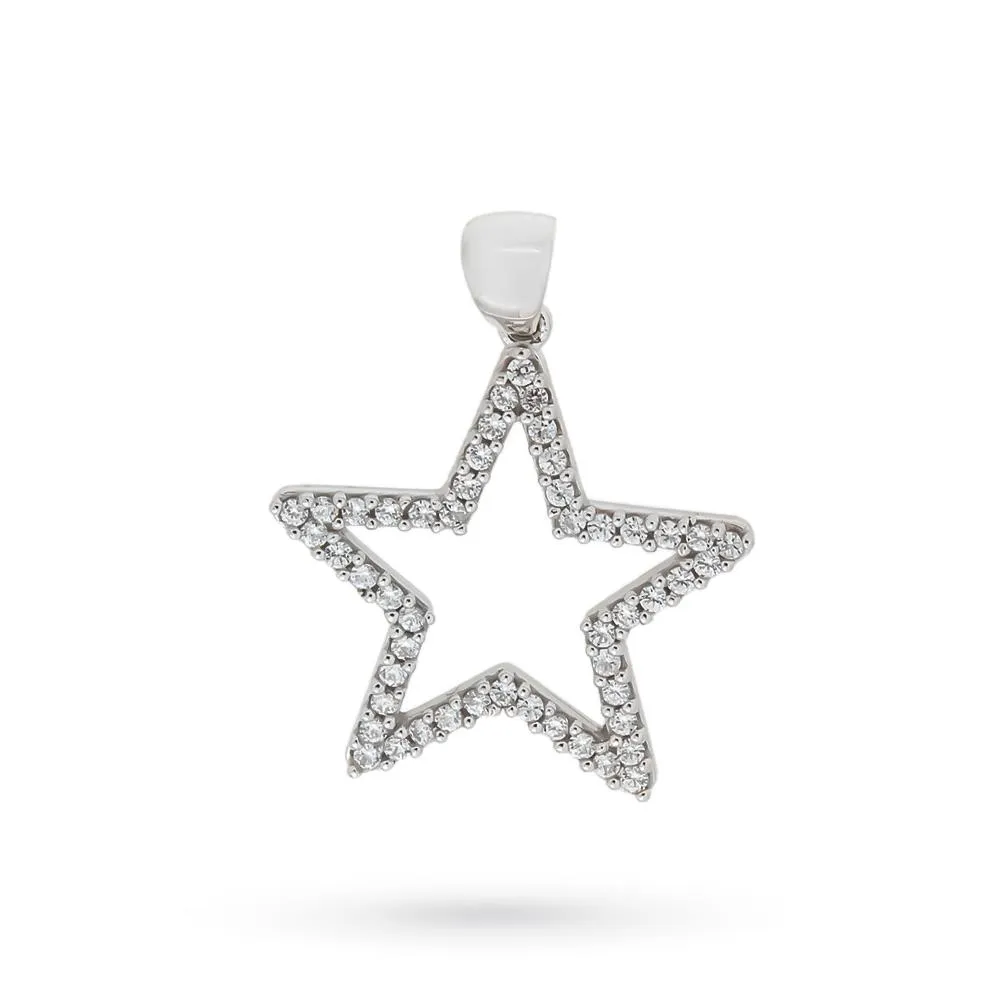Ciondolo stella oro bianco 18kt zirconi bianchi