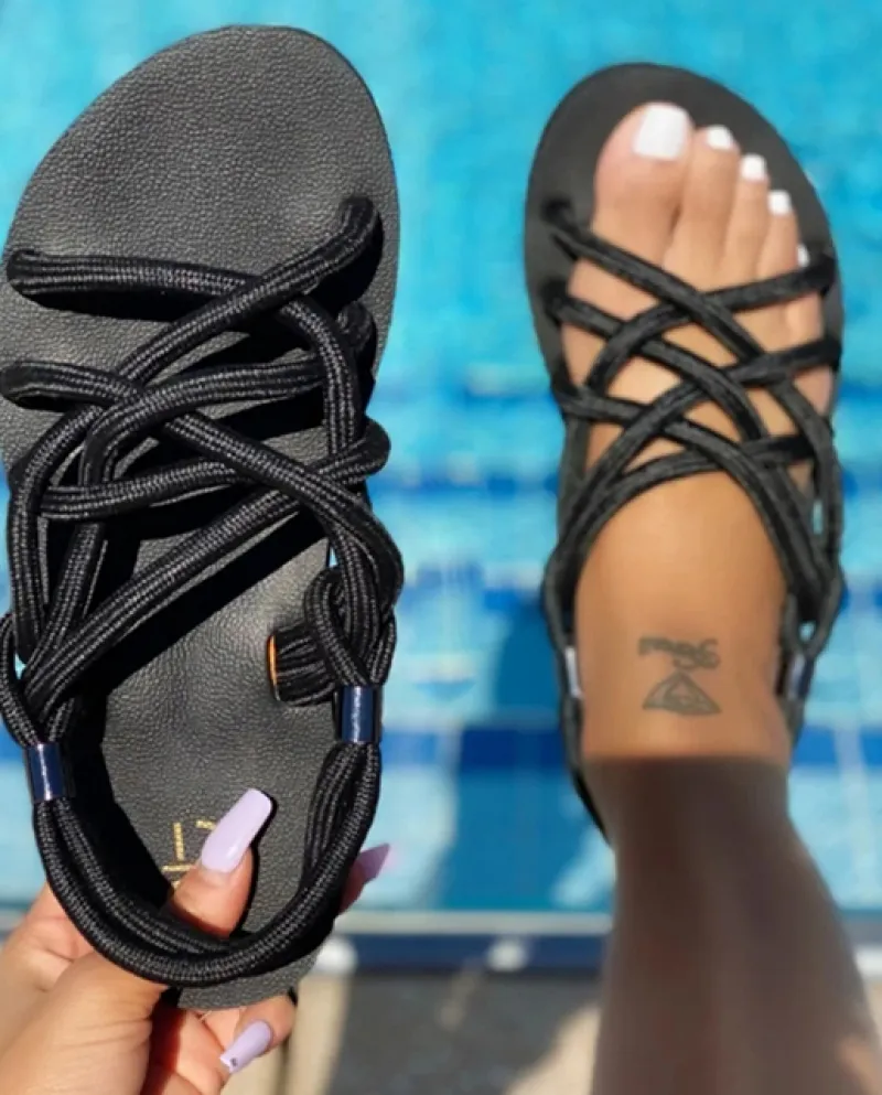 Comodi sandali da donna in corda scarpe casual intrecciate con tradizionale C