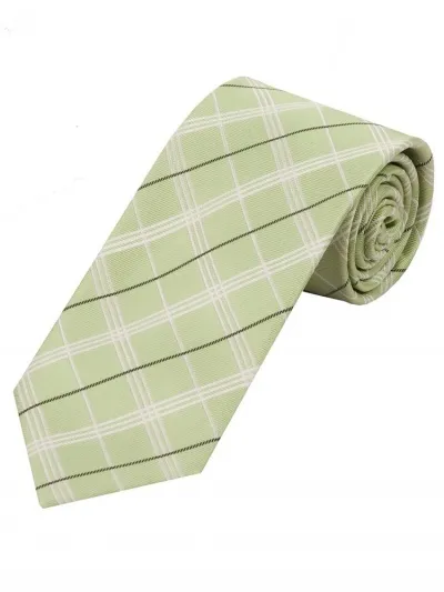 Cravatta uomo extra lunga linea elegante check verde chiaro perla bianco