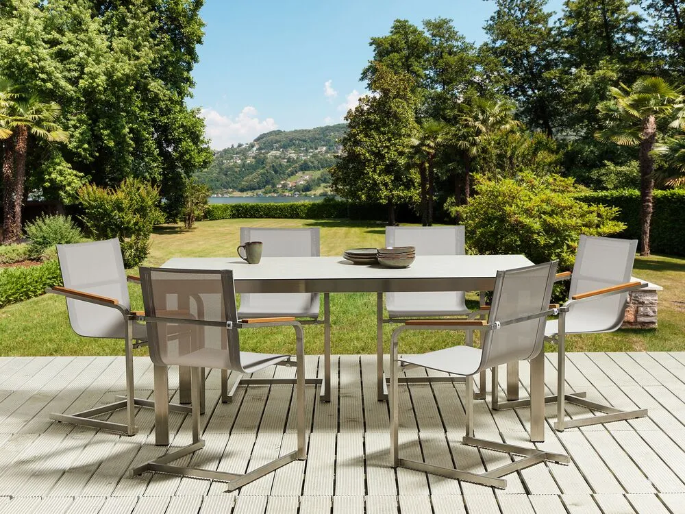 Garden Dining Set 6 Seater COSOLETO Tempered Glass White