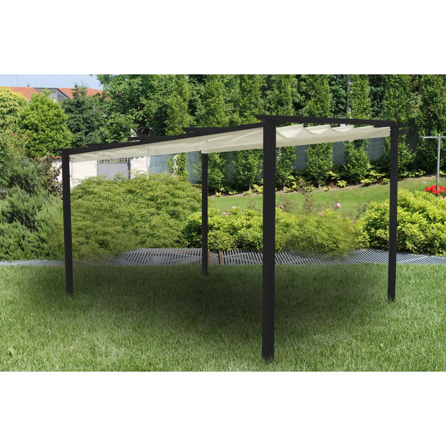 Gazebo pergola in acciaio copertura scorrevole poliestere 180 g ecrù