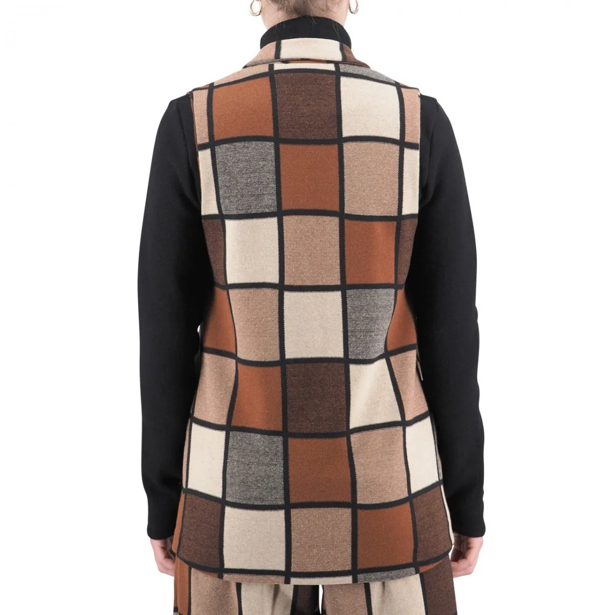 Gilet a Quadri Beige Marrone
