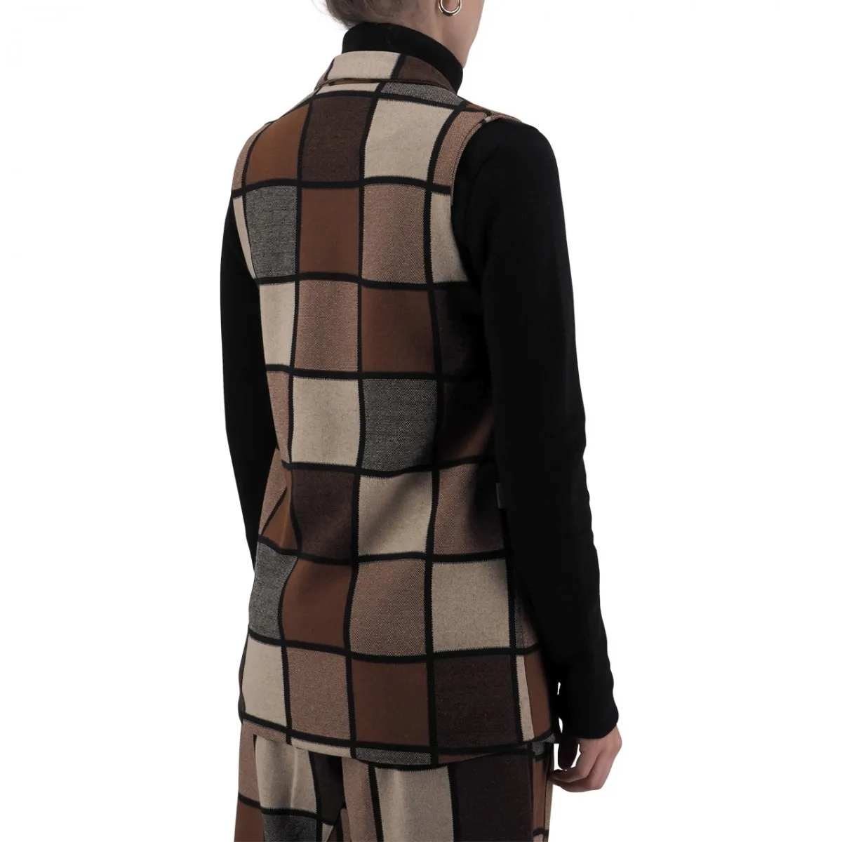 Gilet a Quadri Beige Marrone