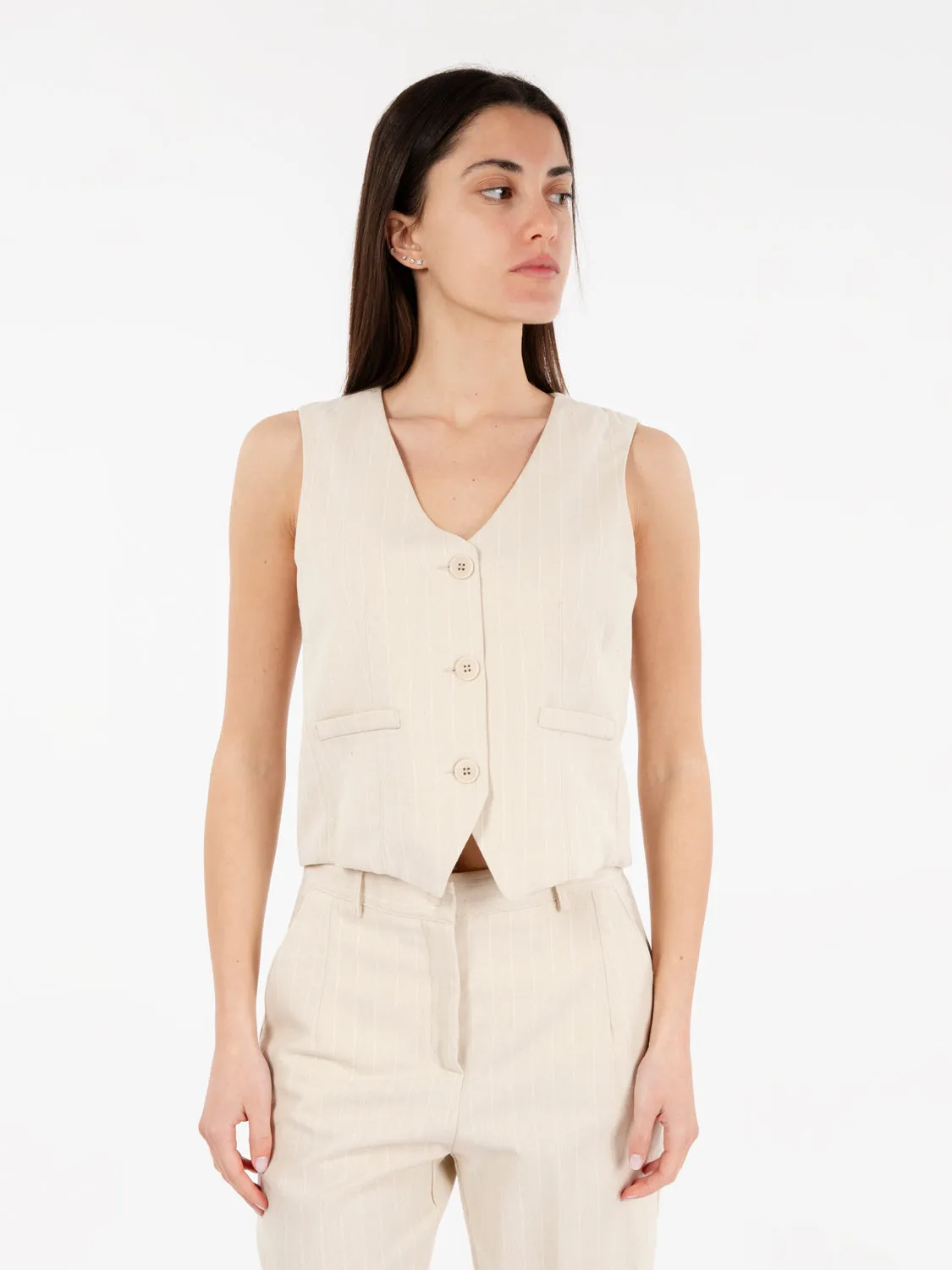 Gilet a righe beige