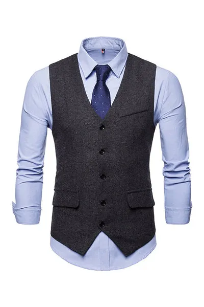 Gilet monopetto con scollo a V nero da uomo