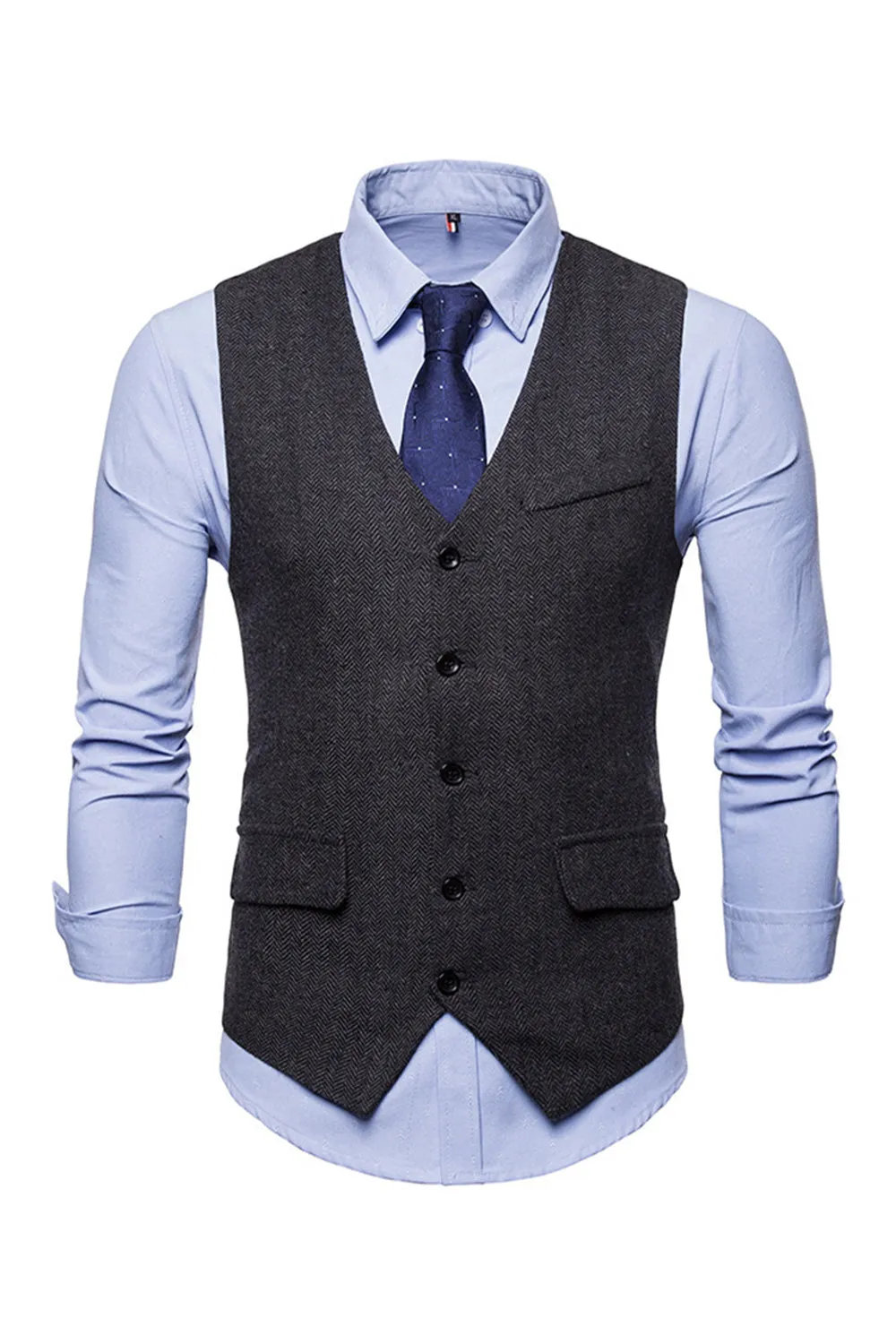 Gilet monopetto con scollo a V nero da uomo