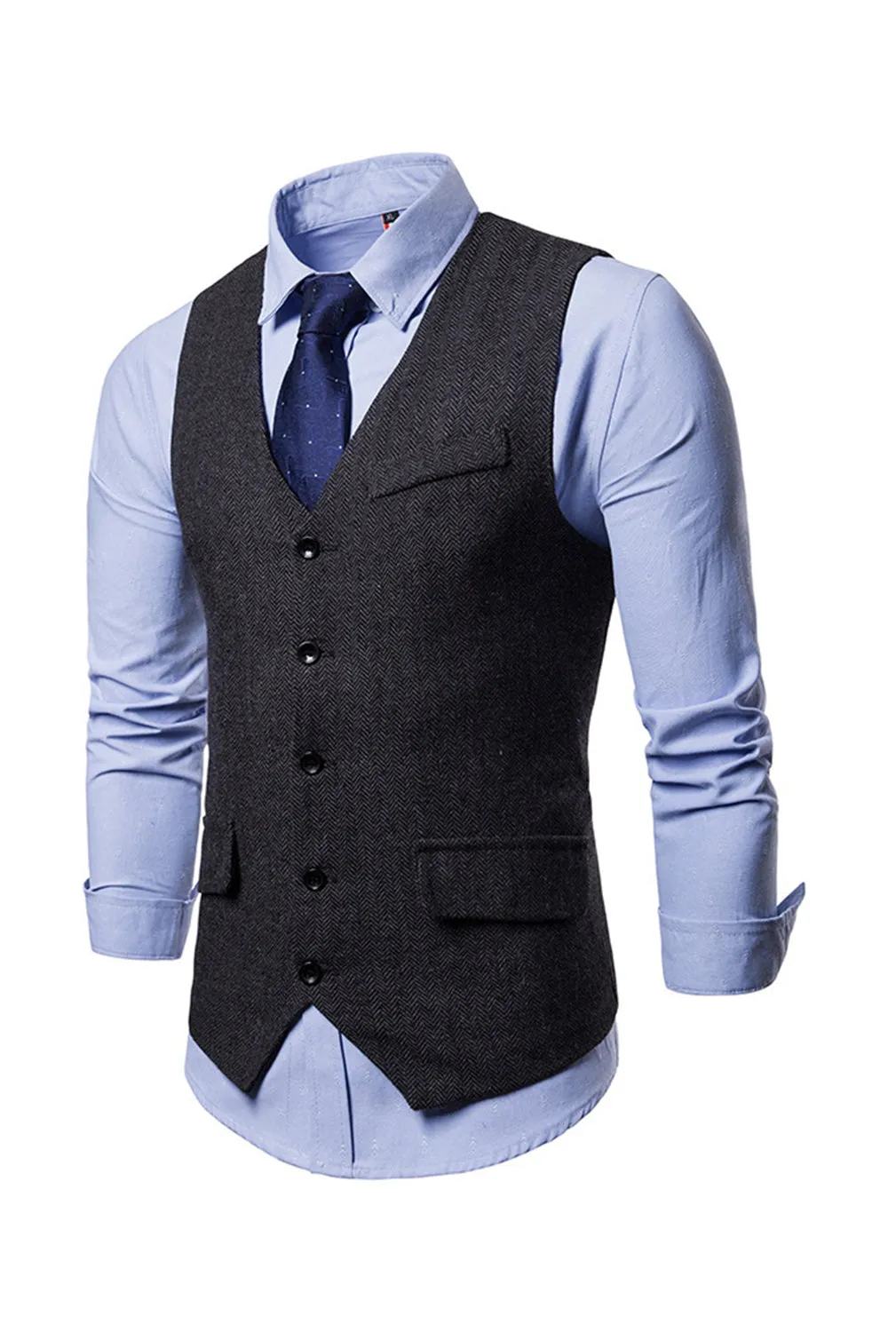 Gilet monopetto con scollo a V nero da uomo