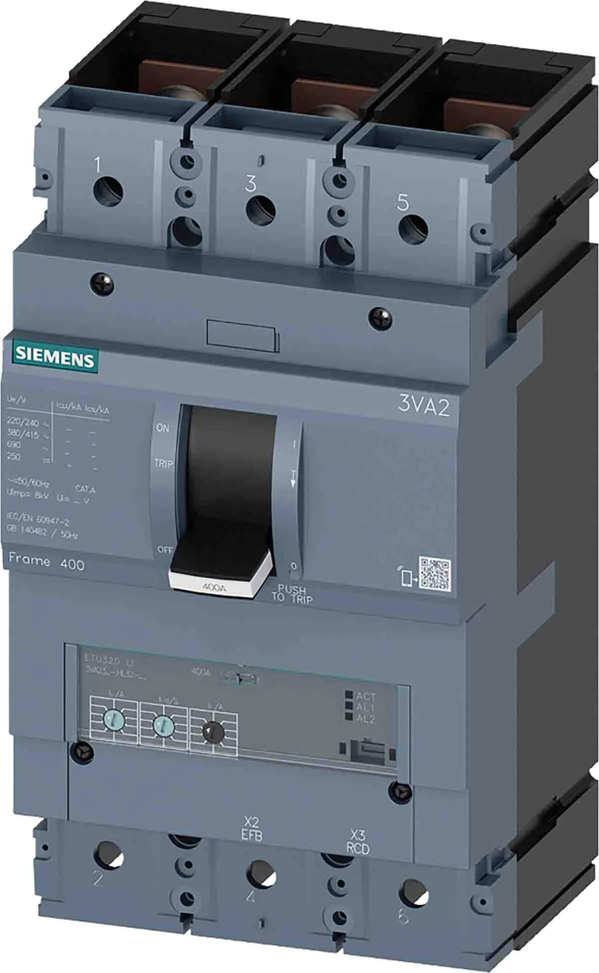 Interruttore magnetotermico scatolato 3VA2325-6HL32-0AA0, 3, 250A, 690V, potere di interruzione 85 kA