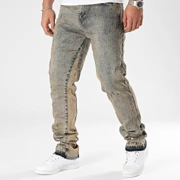Jeans regolari in denim blu cammello