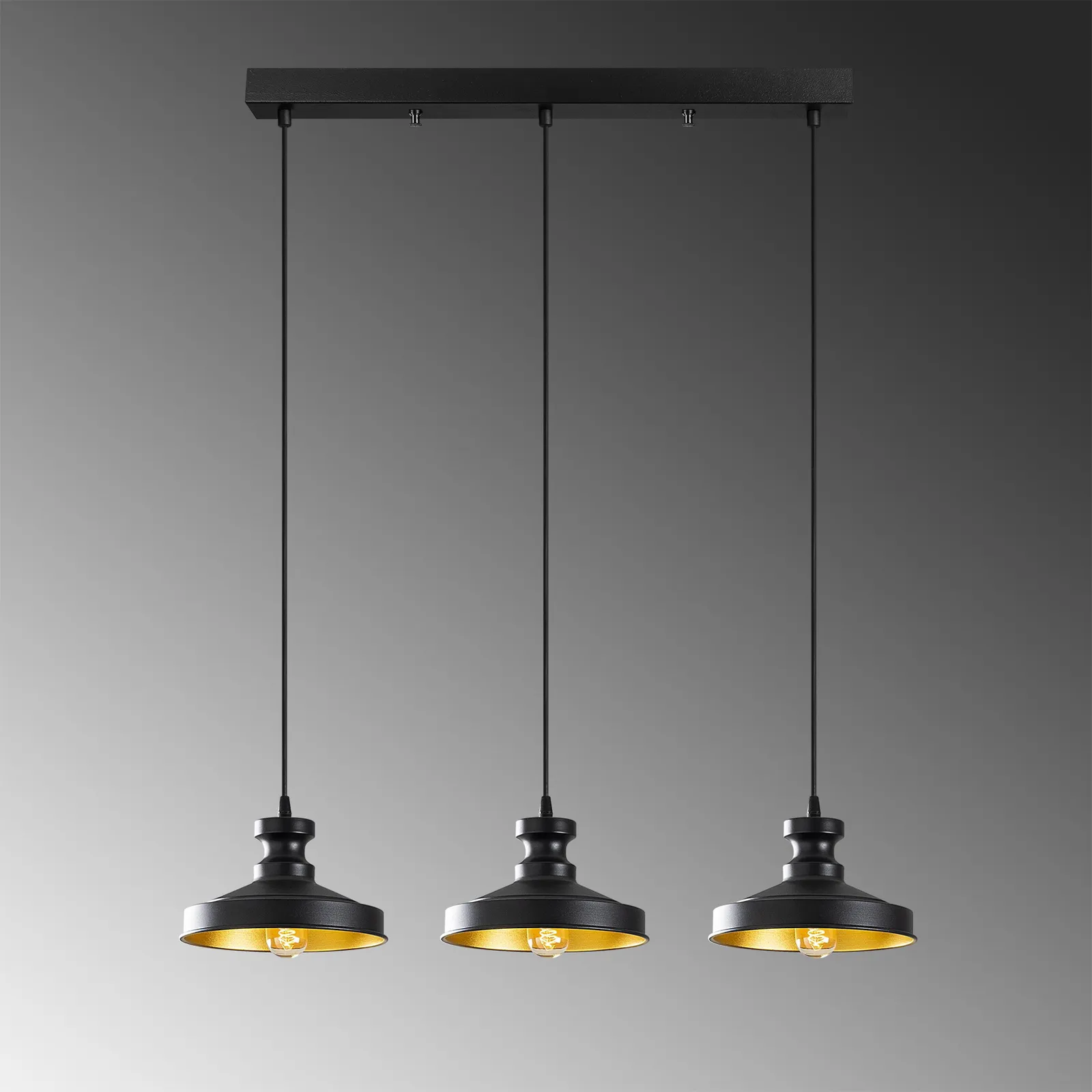 Lampada a sospensione Berceste 182-S1 a 3 luci nero/oro