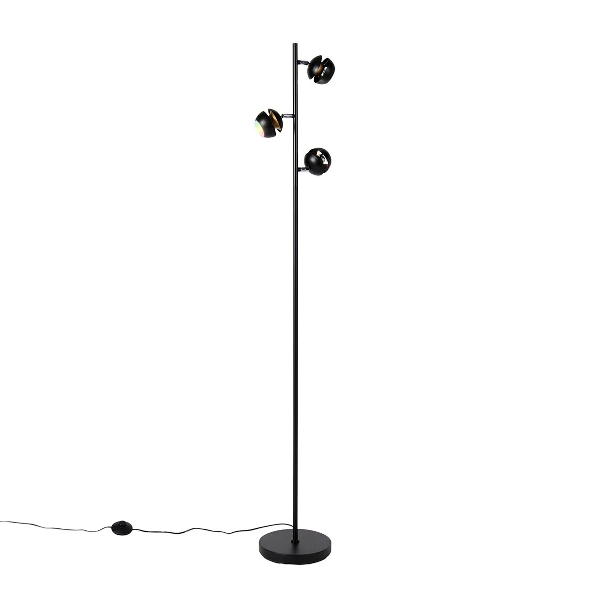 Lampada da terra intelligente nera con interno dorato con 3 WiFi GU10 - Buell
