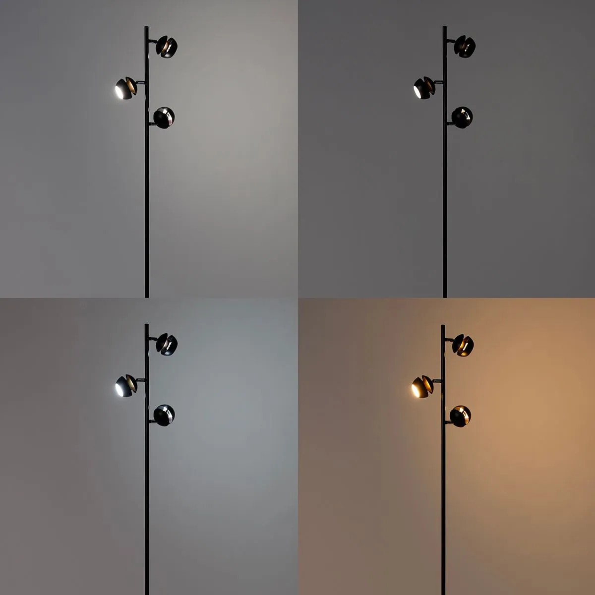 Lampada da terra intelligente nera con interno dorato con 3 WiFi GU10 - Buell