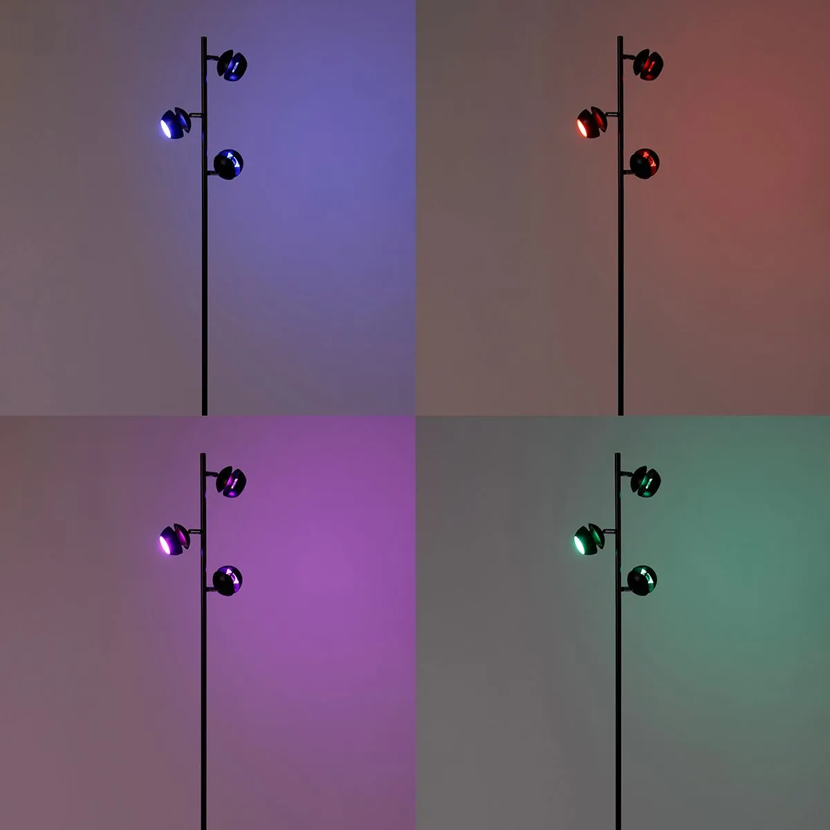 Lampada da terra intelligente nera con interno dorato con 3 WiFi GU10 - Buell