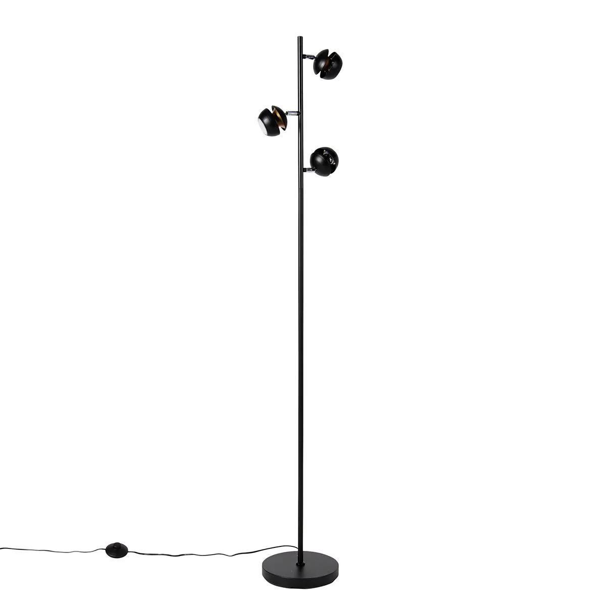 Lampada da terra intelligente nera con interno dorato con 3 WiFi GU10 - Buell