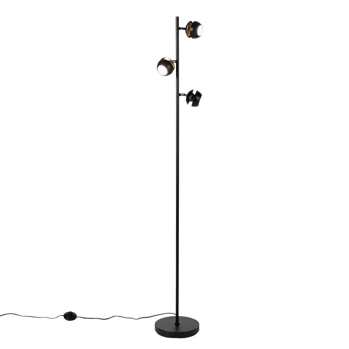 Lampada da terra intelligente nera con interno dorato con 3 WiFi GU10 - Buell