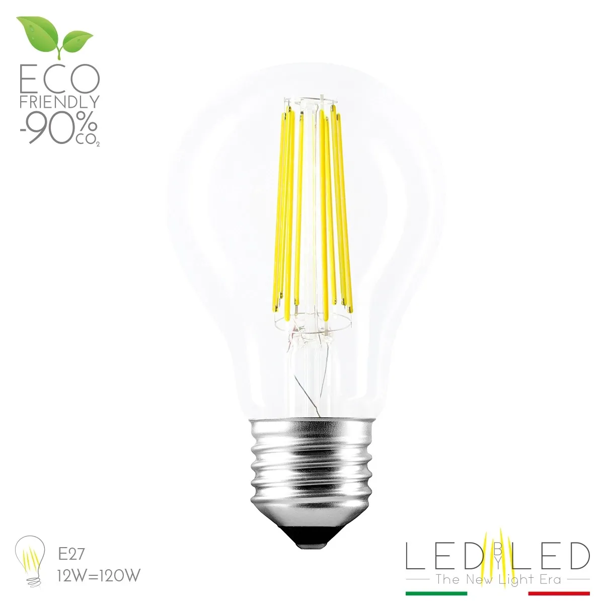 Lampadina LED filamento goccia clear Ledbyled E27 12W 1440 lumens