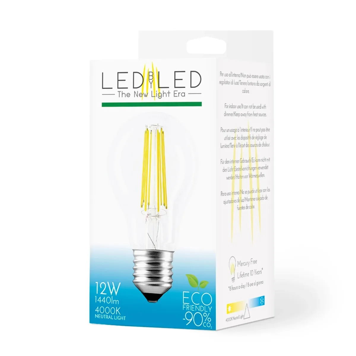 Lampadina LED filamento goccia clear Ledbyled E27 12W 1440 lumens