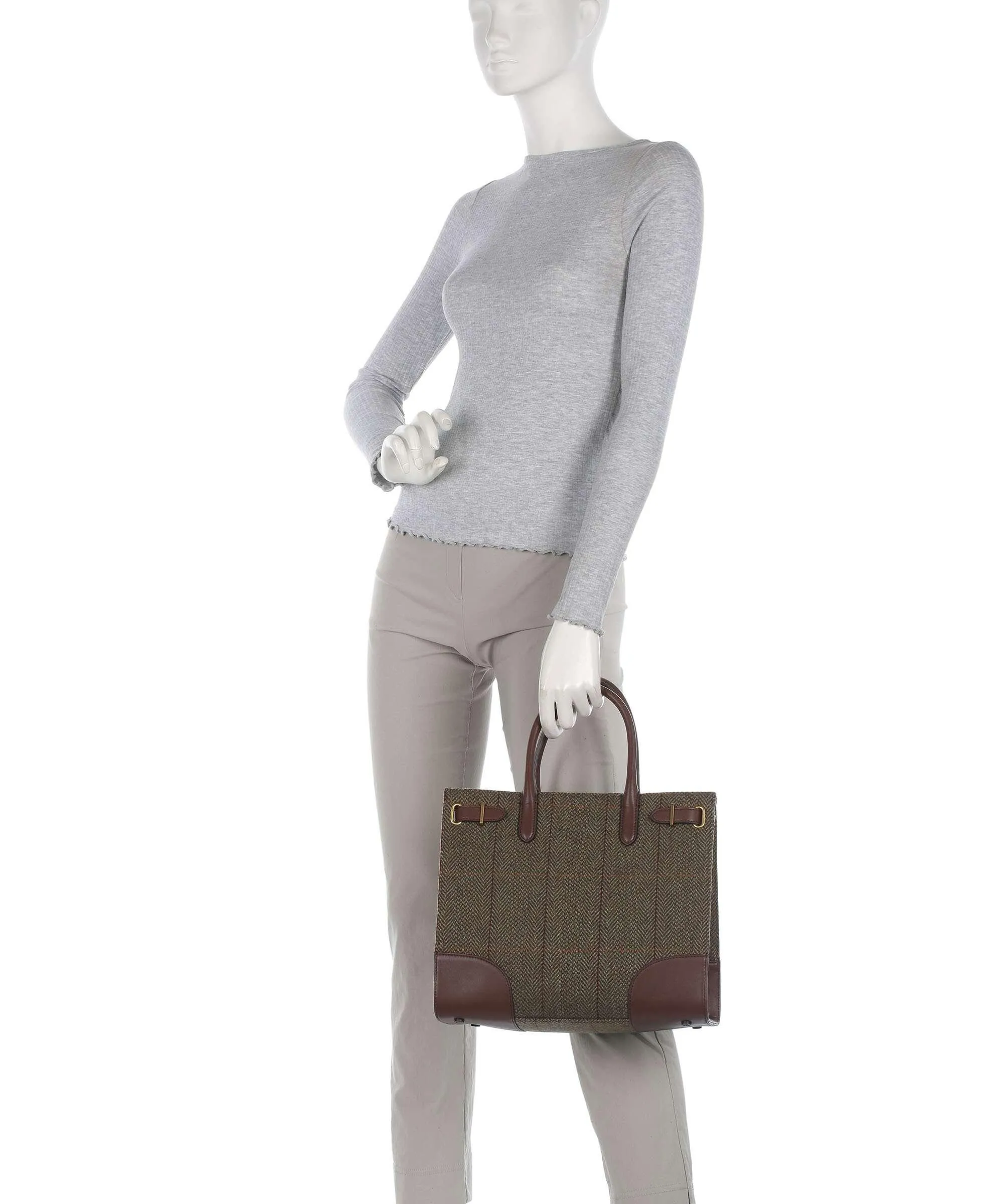  Lauren Ralph Lauren Devyn Medium Borsa a mano lana, nylon verde-oliva  
