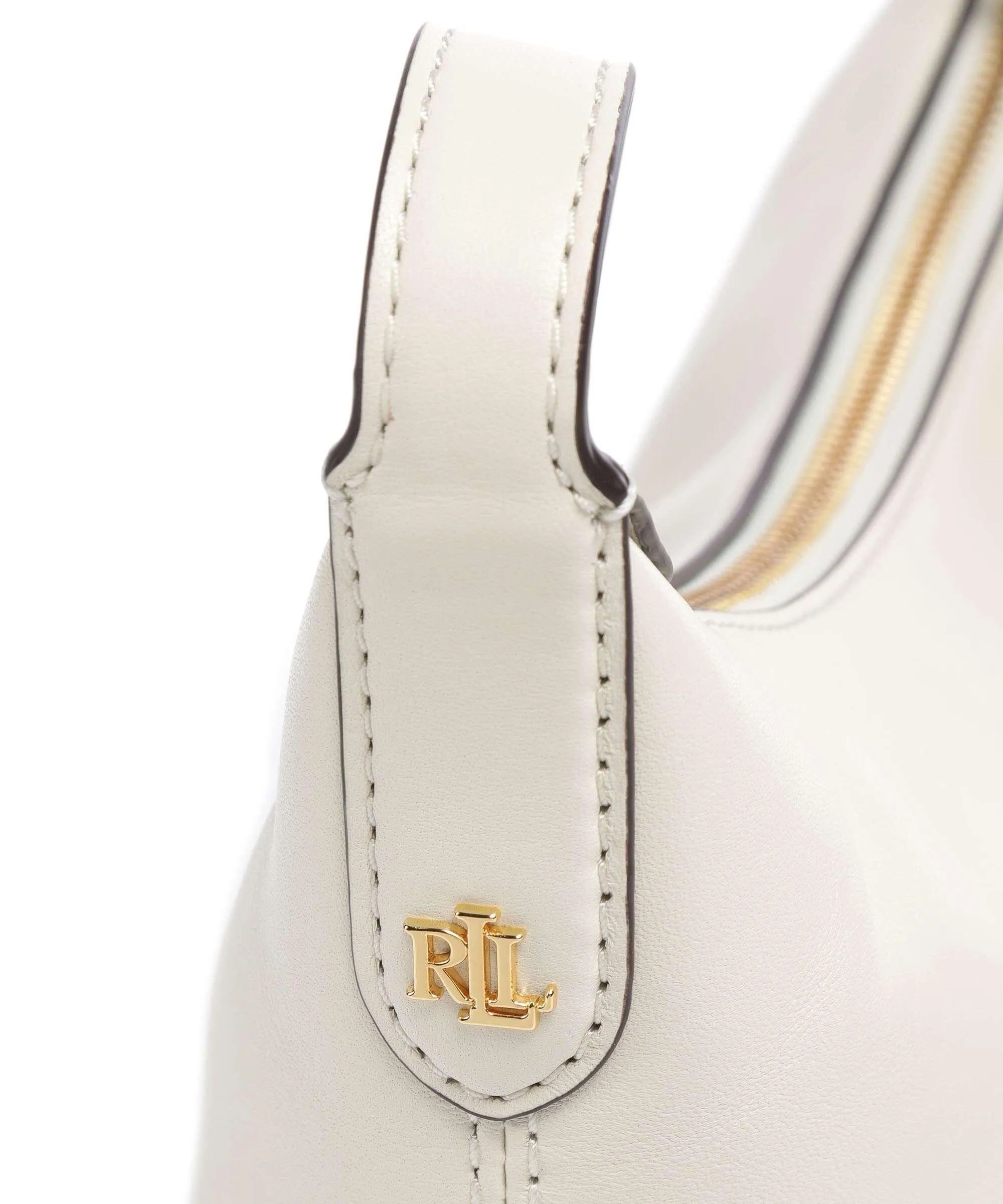  Lauren Ralph Lauren Kassie Small Borsa a spalla pelle di vacchetta finemente grana beige  