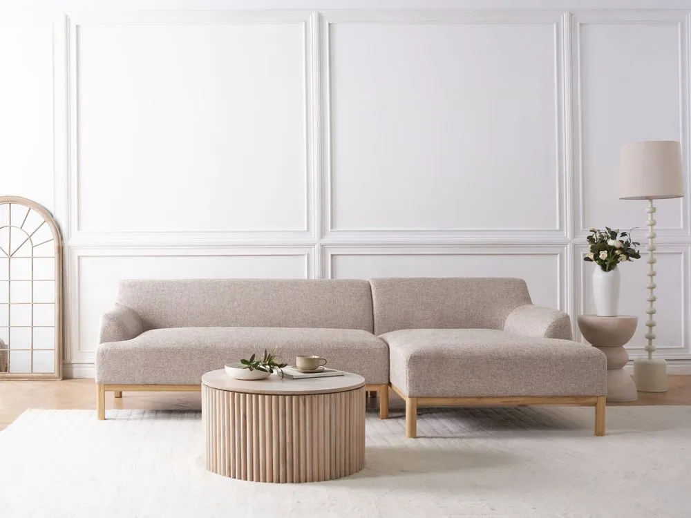 Left Hand Fabric Corner Sofa Light Brown SOSJO