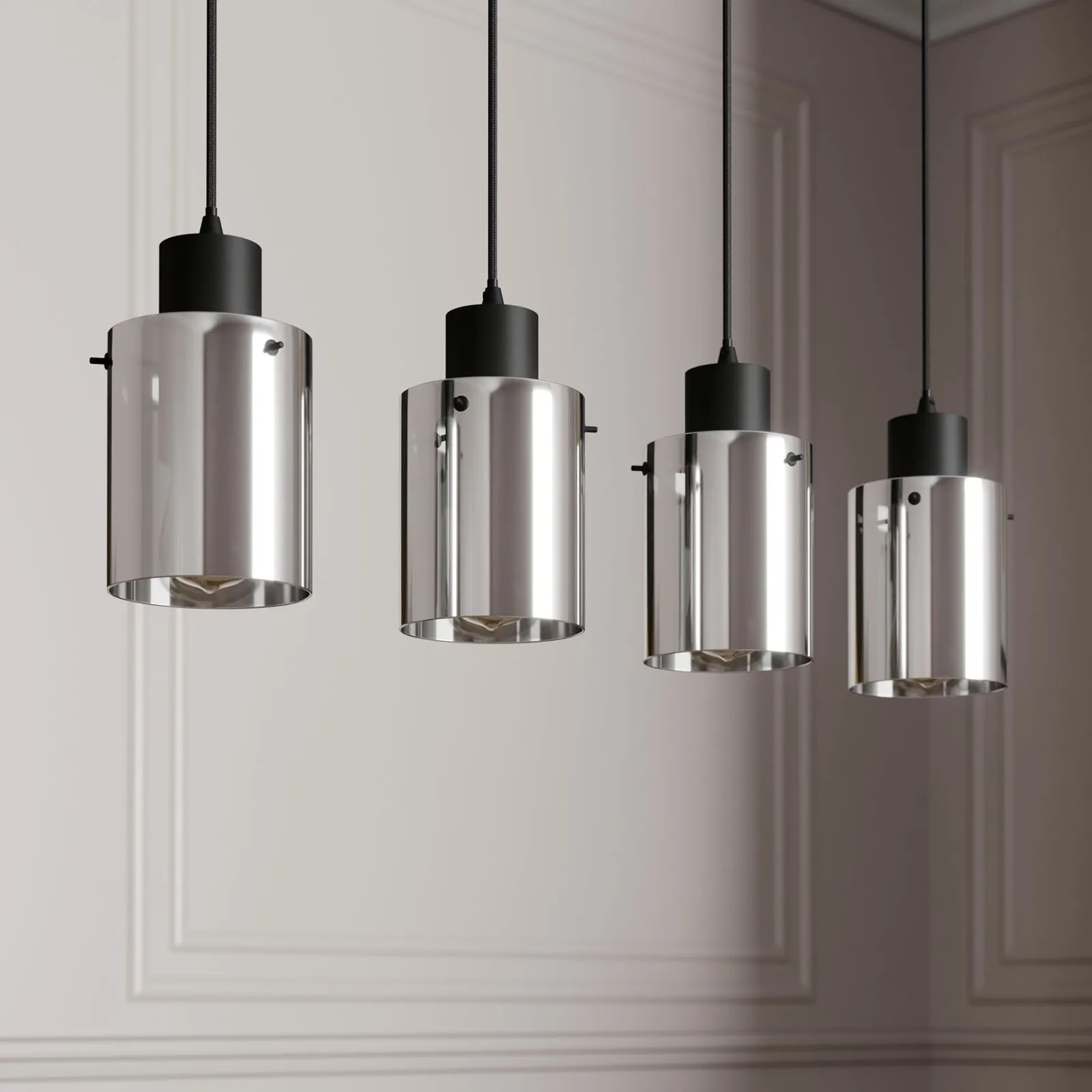 Lindby lampada a sospensione Kourtney, a 4 luci, nero/grigio, vetro, E27