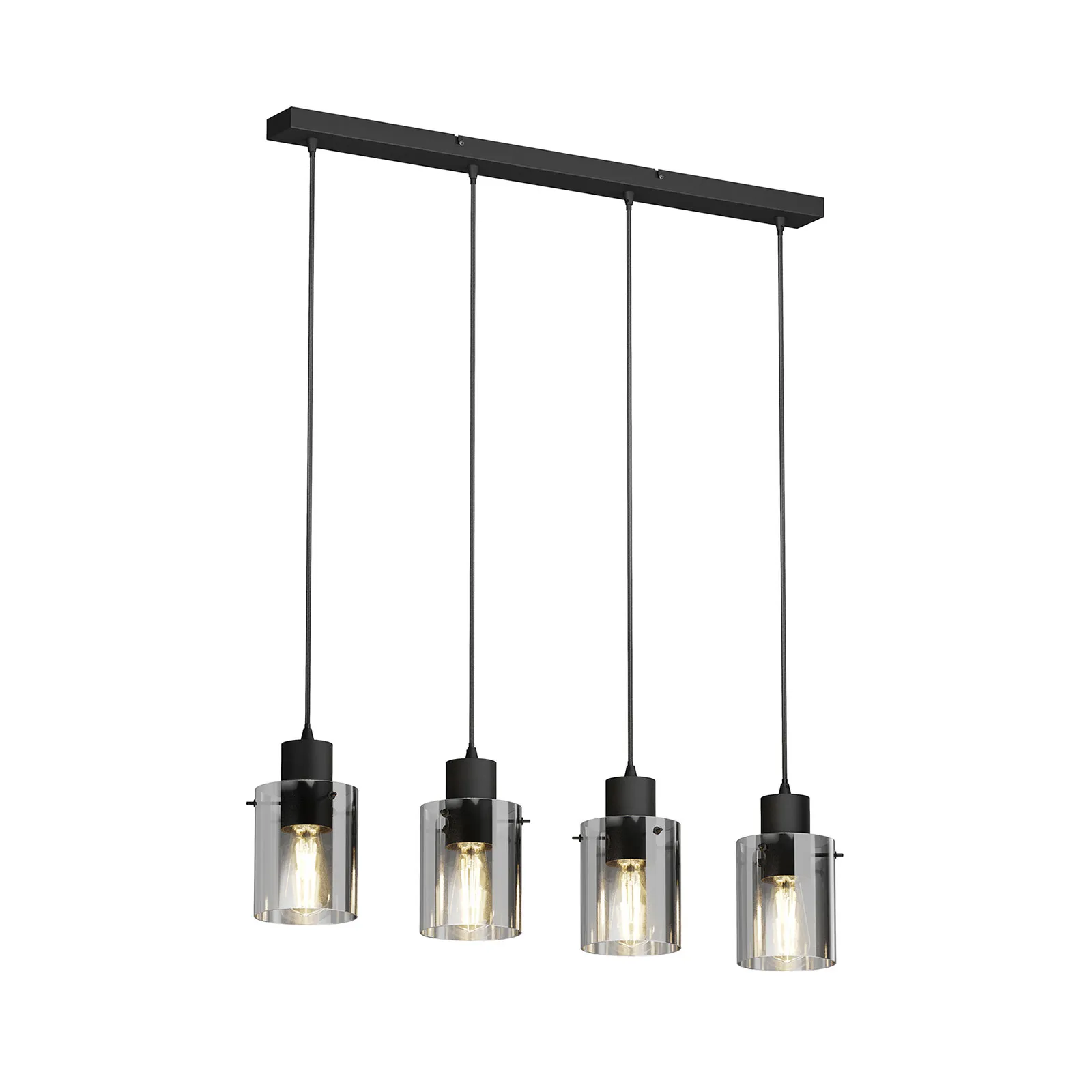 Lindby lampada a sospensione Kourtney, a 4 luci, nero/grigio, vetro, E27