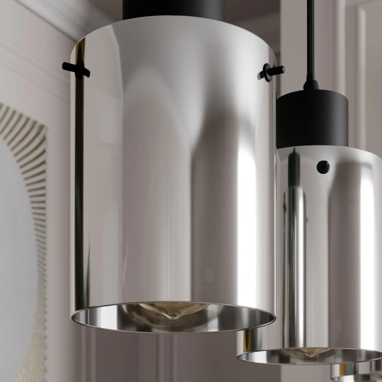 Lindby lampada a sospensione Kourtney, a 4 luci, nero/grigio, vetro, E27