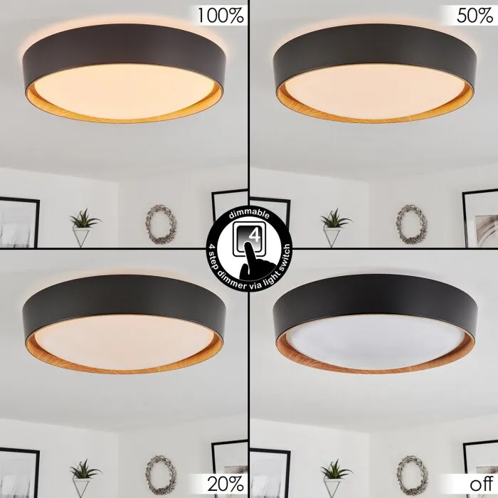 Louea Plafoniera LED Marrone, Aspetto del legno, Nero, 1-Luce
