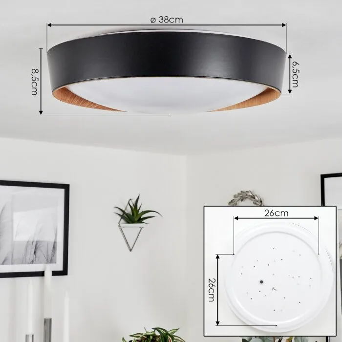 Louea Plafoniera LED Marrone, Aspetto del legno, Nero, 1-Luce