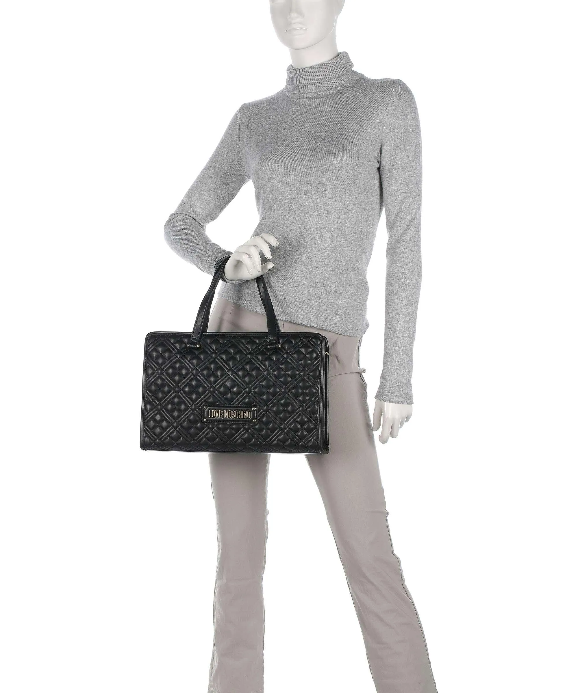  Love Moschino Quilted Borsa a mano pelle sintetica nero  