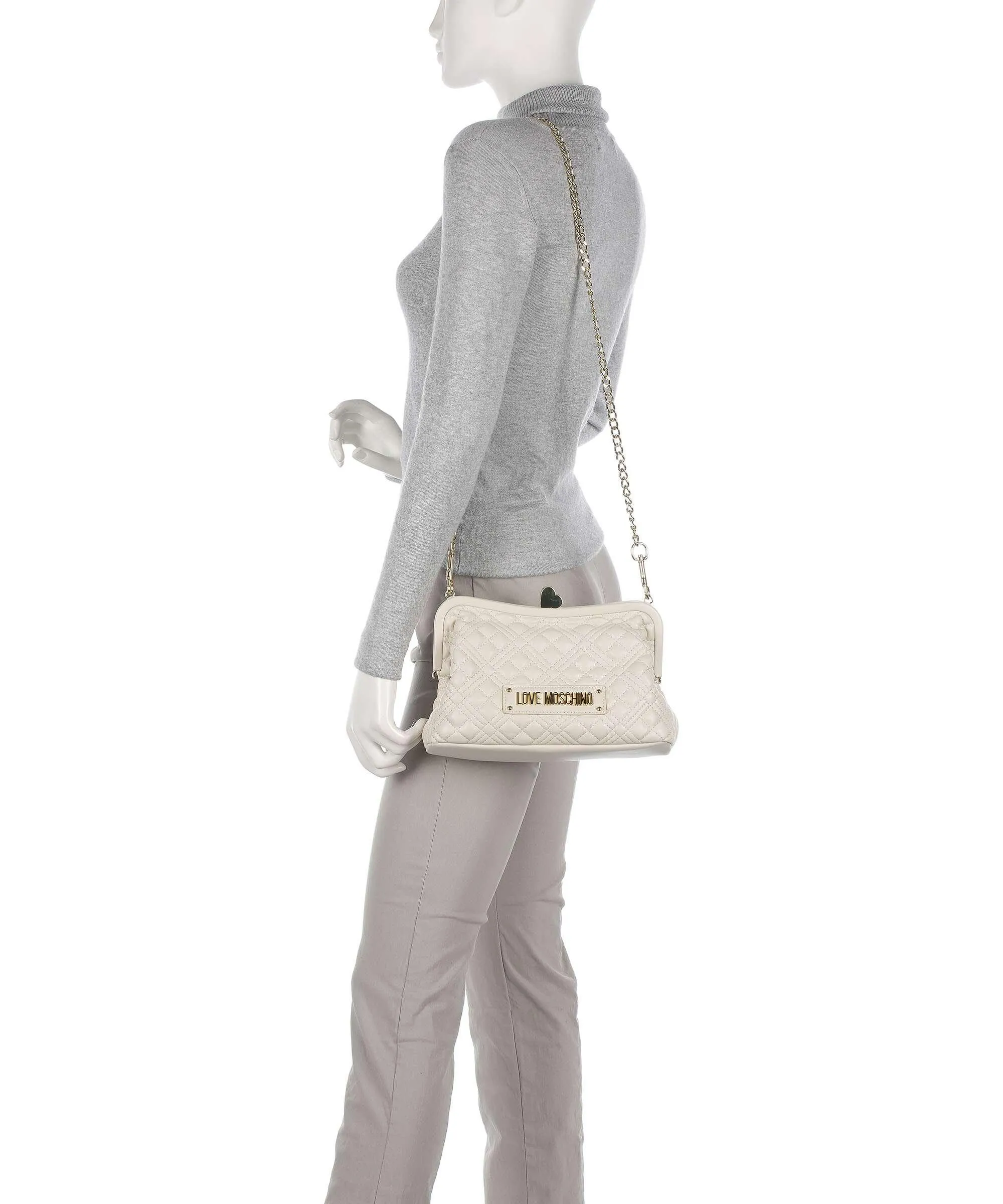  Love Moschino Quilted Borsa a tracolla pelle sintetica avorio  
