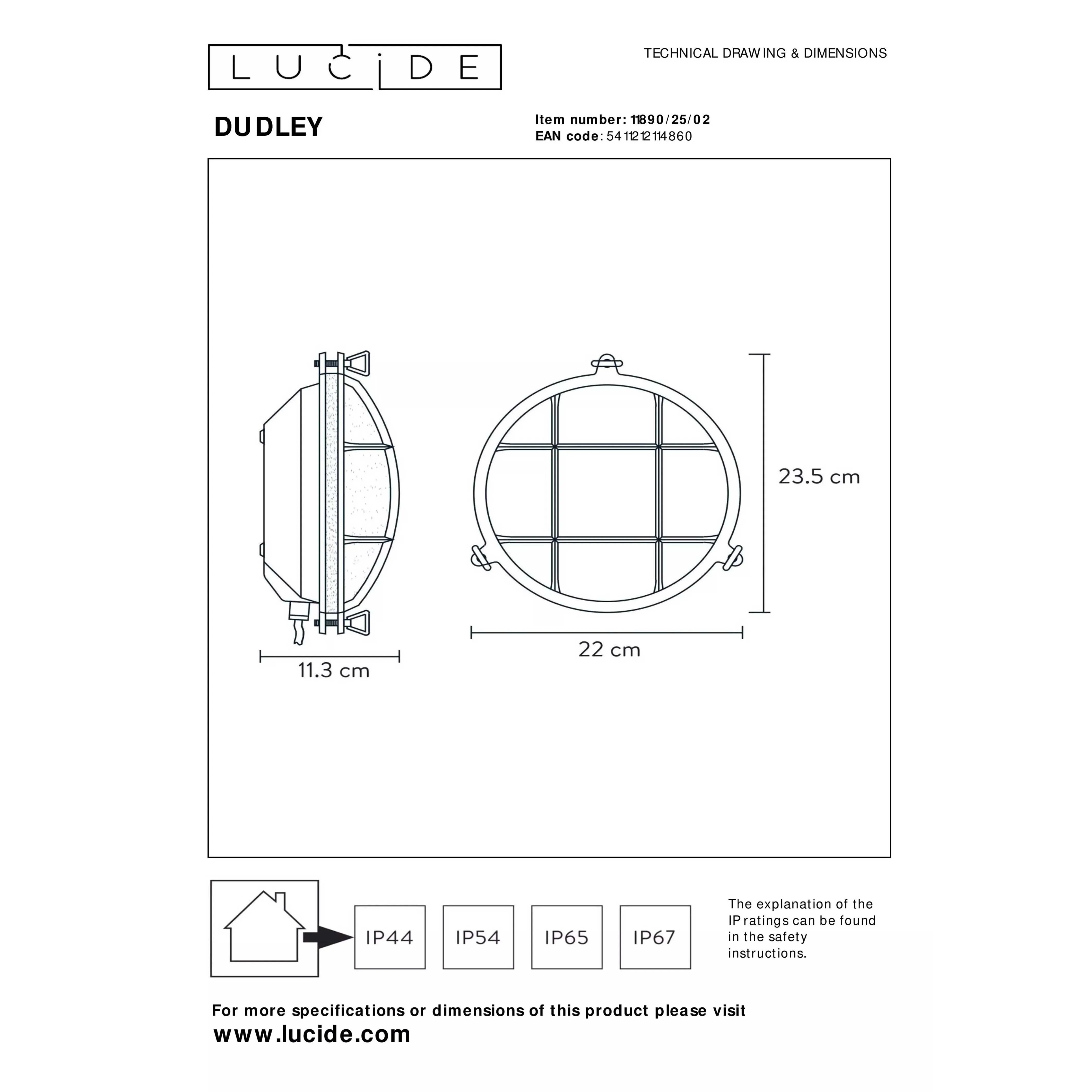 Lucide  Applique da esterno con struttura in alluminio e diffusore in vetro Dudley - 40W