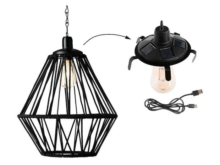 Lumineo Black lampada solare a sospensione in corda