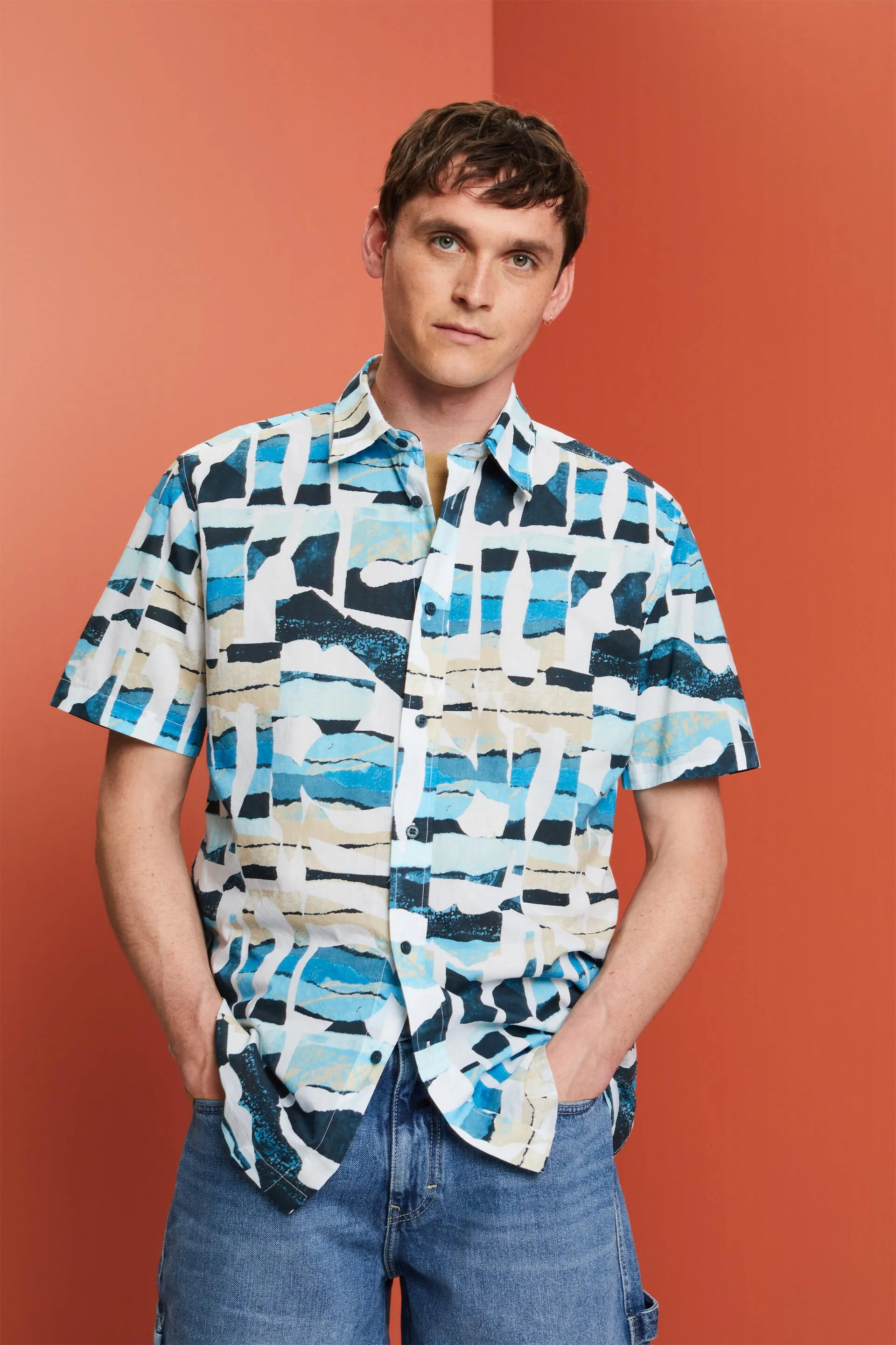 Maglia a fantasia a maniche corte, 100% cotone