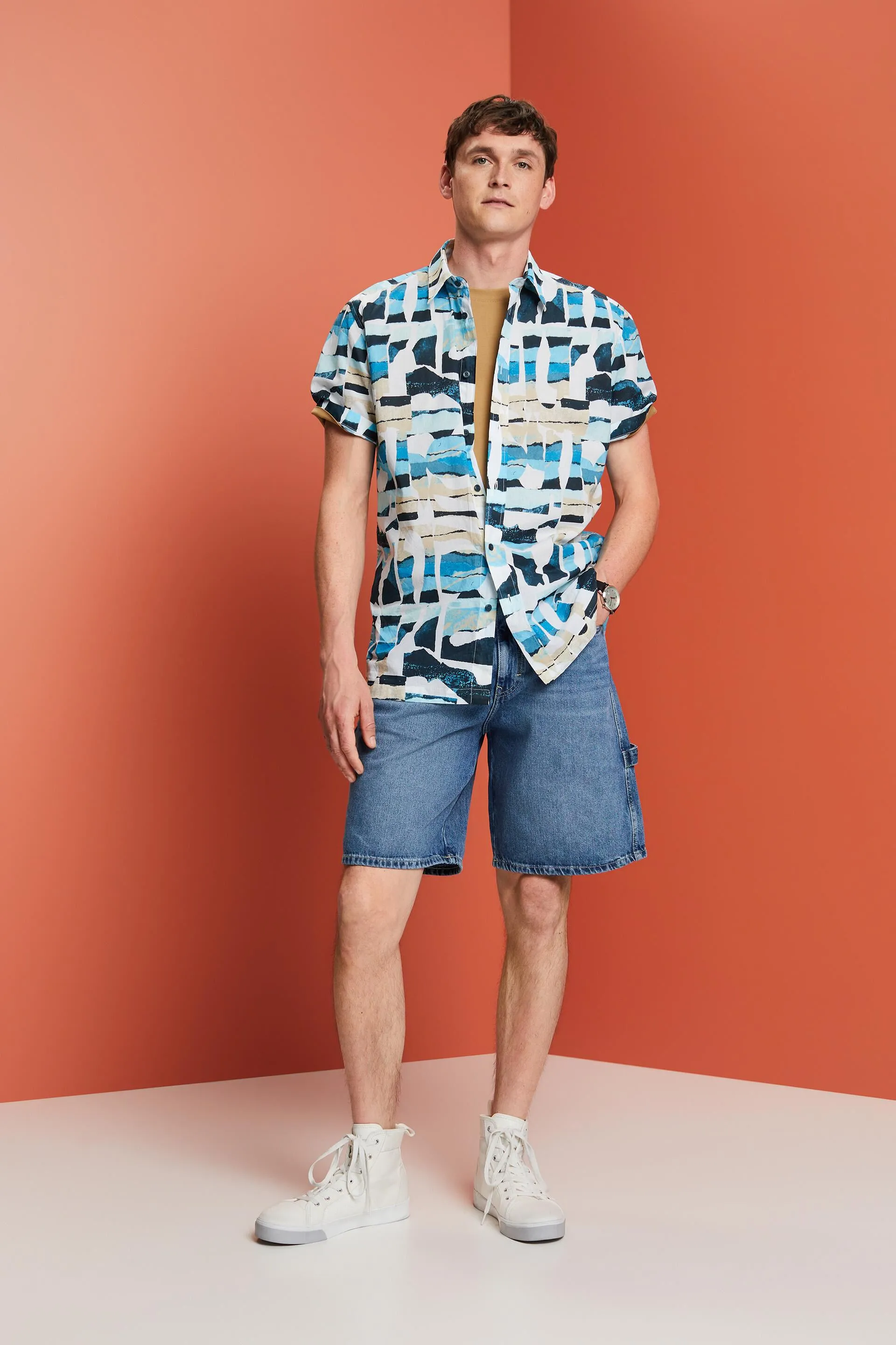 Maglia a fantasia a maniche corte, 100% cotone