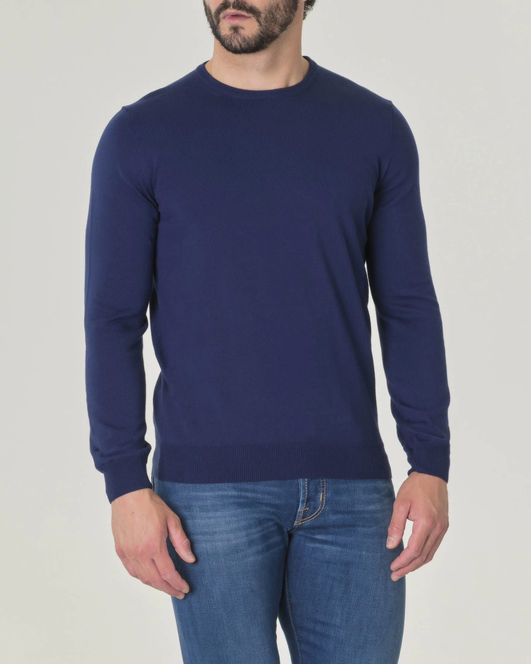 Maglia girocollo blu indaco in puro cotone made in Italy