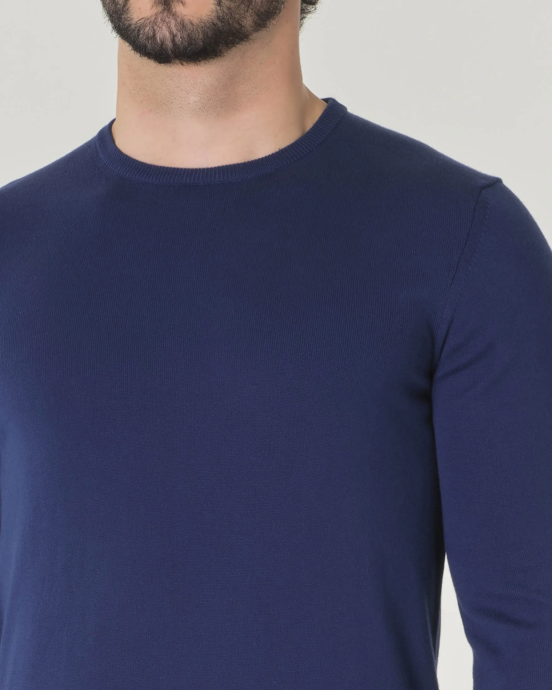 Maglia girocollo blu indaco in puro cotone made in Italy