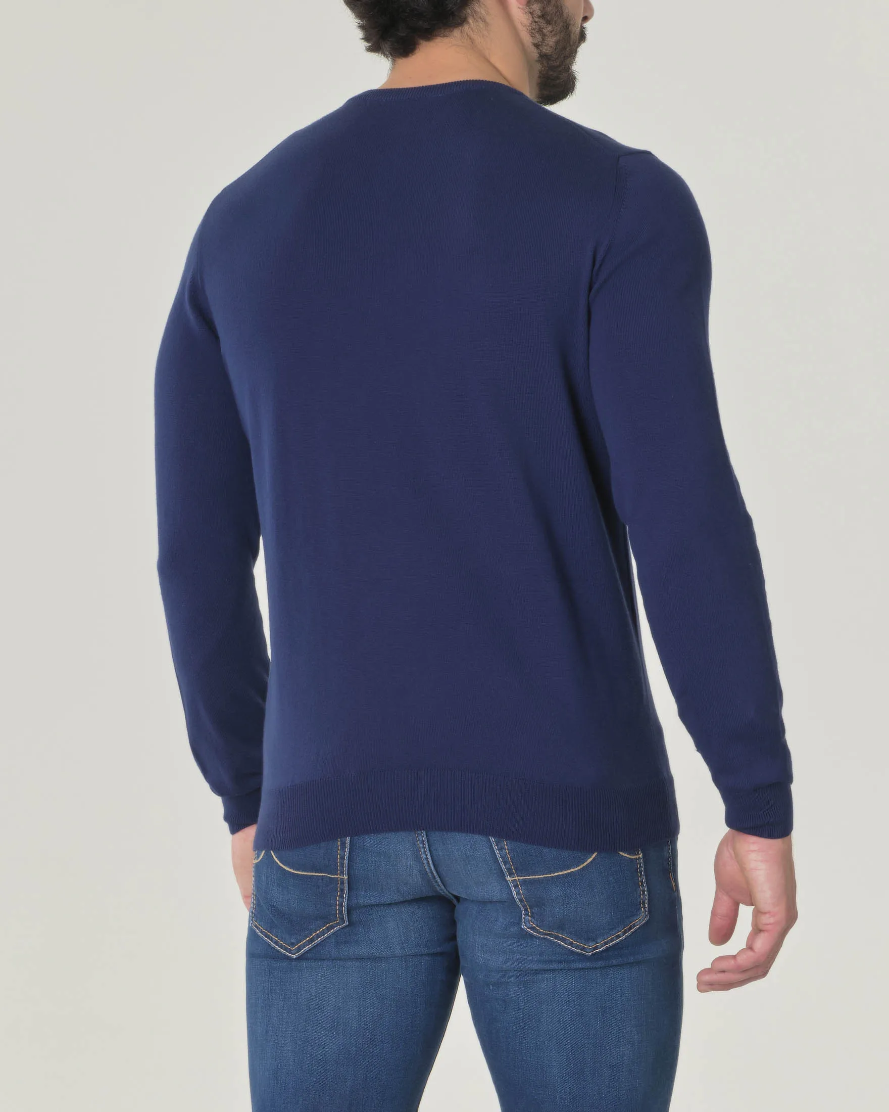 Maglia girocollo blu indaco in puro cotone made in Italy