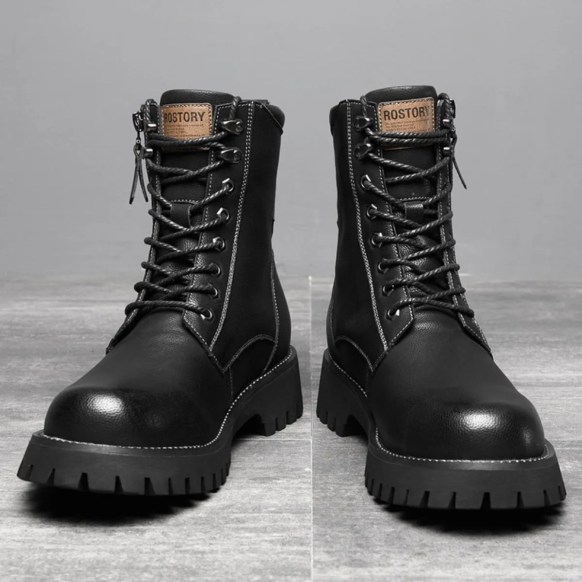 Martin Boots Stivali invernali da uomo con cerniera laterale in vera pelle, alti, stile britannico, con fondo spesso, in peluche