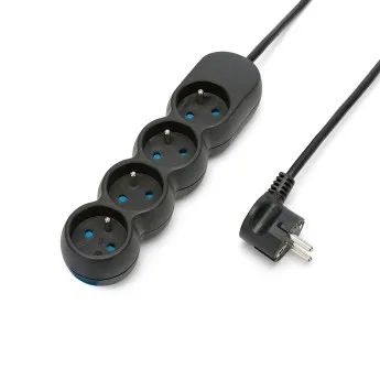 Multipresa francese 4x16A, cavo lungo 1,5m, H05VV-F3G1.0MM2, CE,  NF. Nero